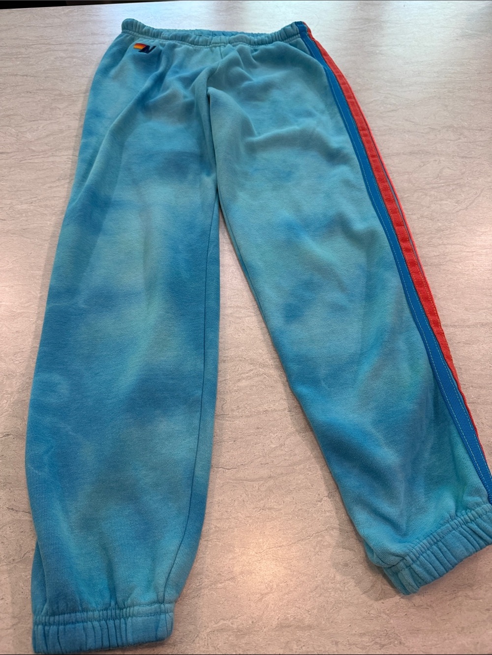 Aviator Nation Blue Tie-Dye Joggers with Rainbow Side Stripes - Picture 4 of 4